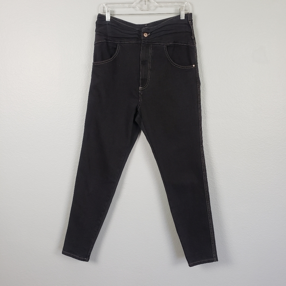 ZARA High Rise Skinny Gathered Waist Jeans Black 10 Minimalist Grunge Normcore